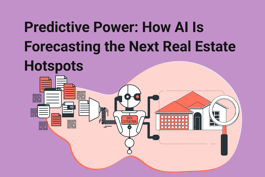 A robot processes documents while analyzing a house with a magnifying glass
